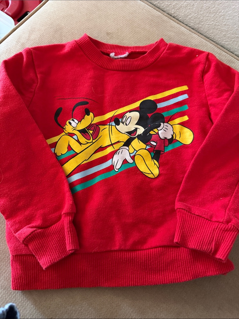 Disney Red Crewneck Sweatshirt with Mickey & Pluto Graphic